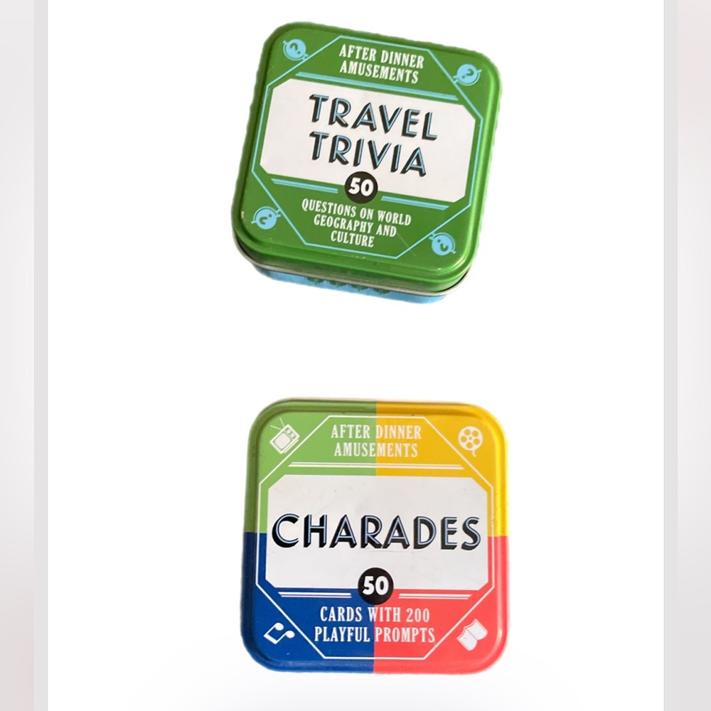 After Dinner Amusements Travel Trivia and Charades Card Games